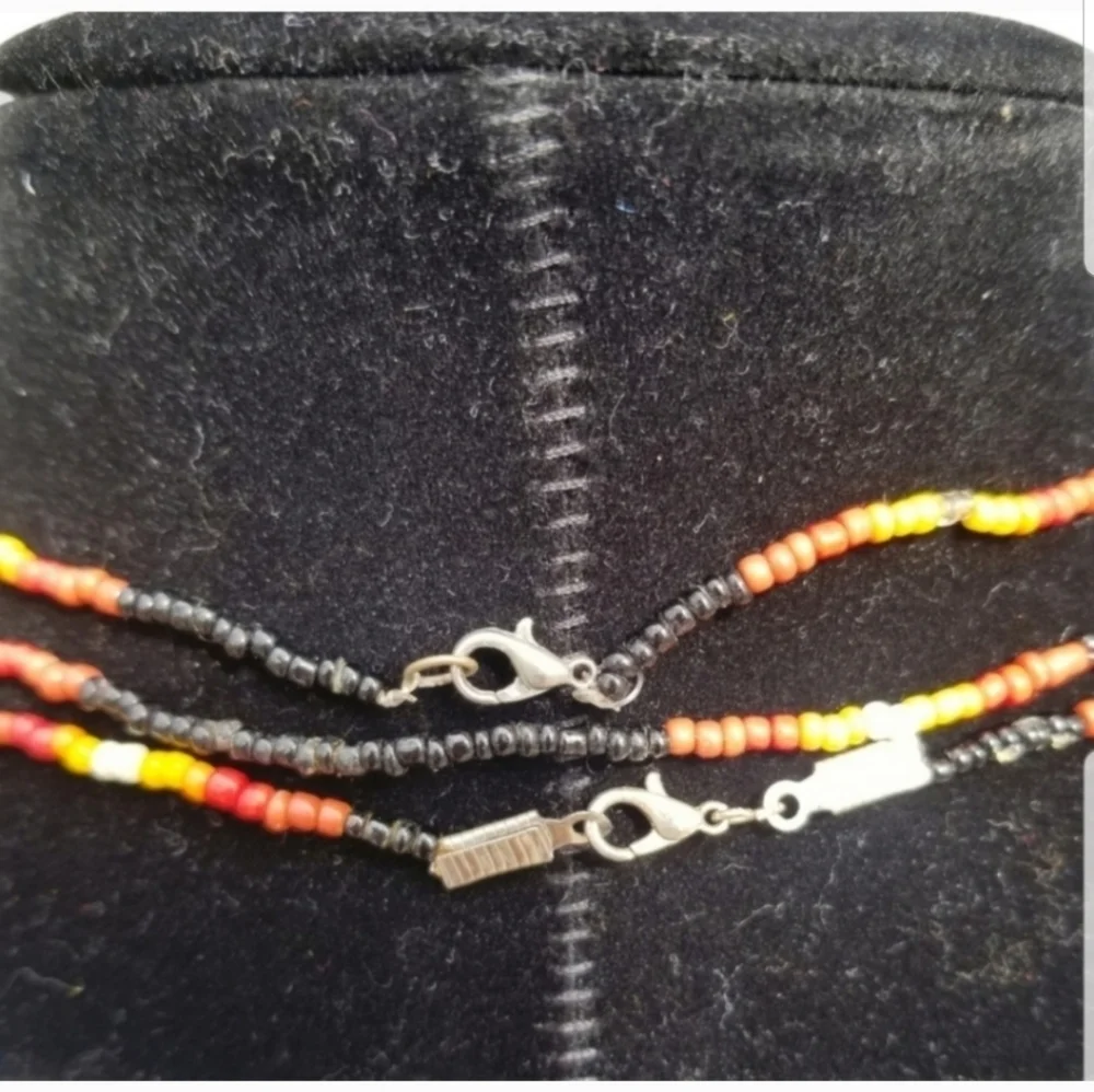 Vintage Seed Bead Necklace Set - Sunset Palette Black Orange Yellow Red